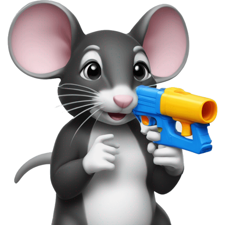 Black and white rat pointing a water gun emoji