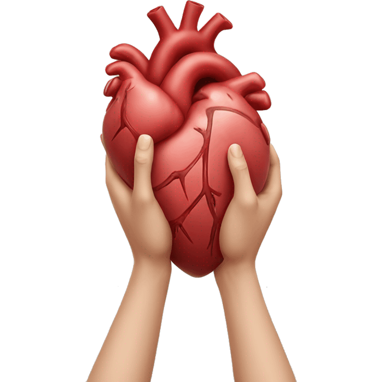 Two hands holding a anatomical heart very carefully  emoji