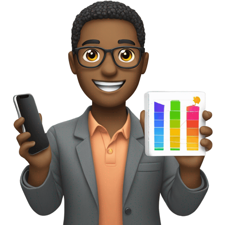 smiling person smartphone showing charts emoji