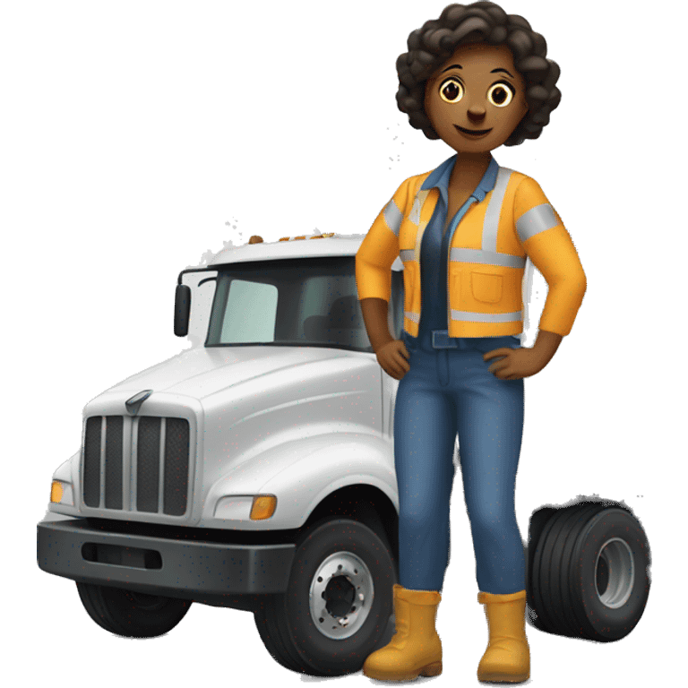 Woman in front of dump truck emoji