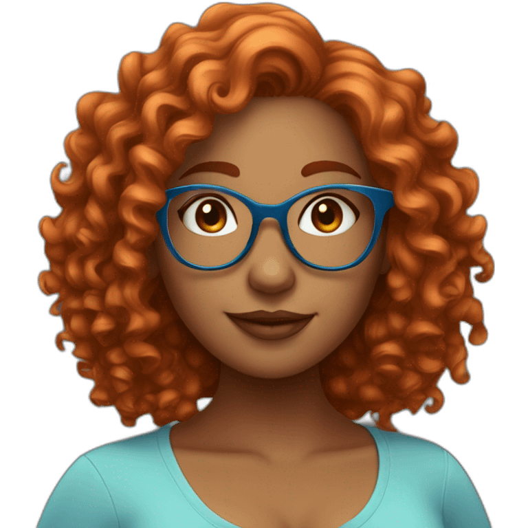 pretty curvy girl with curly copper hair and blue glasses emoji