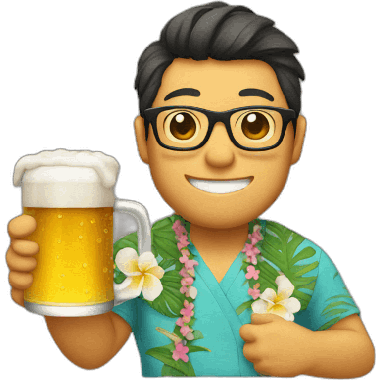 Japanese wearing glasses alohashirt is holding beer emoji