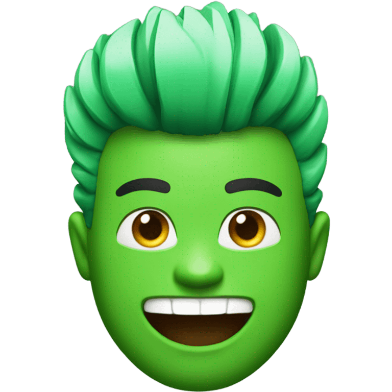 Green smiling 3d emoji with Mohawk and teeth emoji