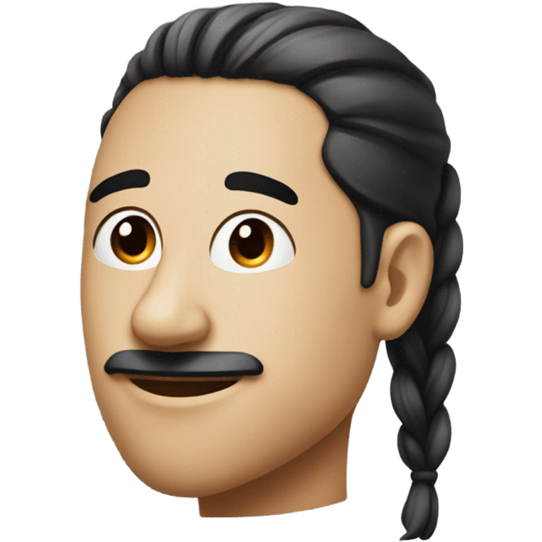 side view of face with black dot of cheek and a pony tail and a big nose emoji