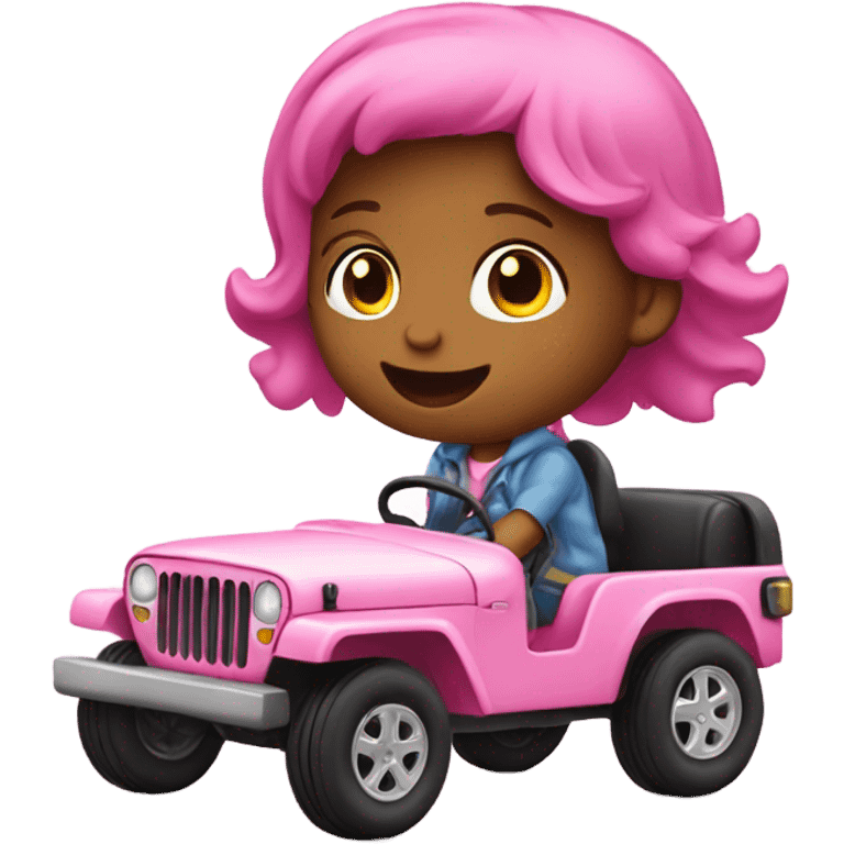 Little girl riding in pink jeep emoji