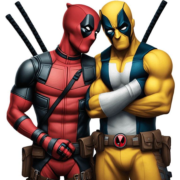 Deadpool standing back to back arms folded with wolverine emoji