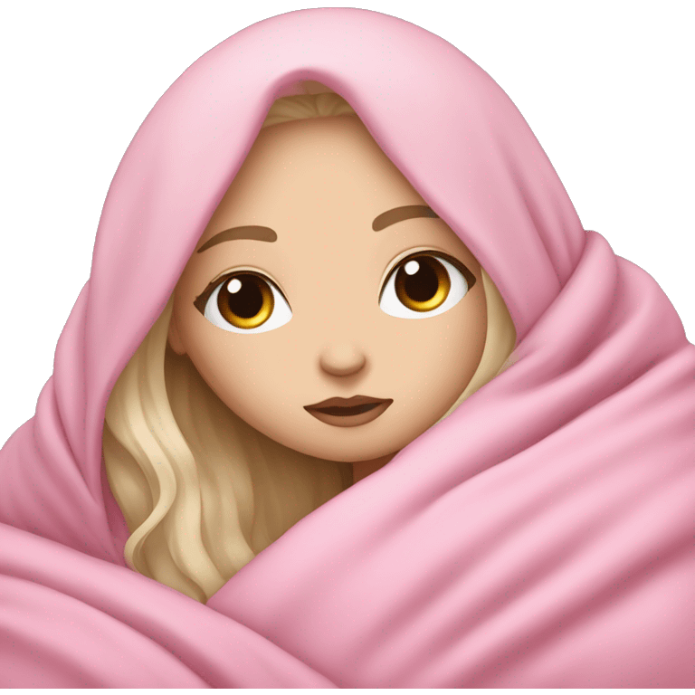 pale white girl with long black hair sleeping in pink blanket emoji