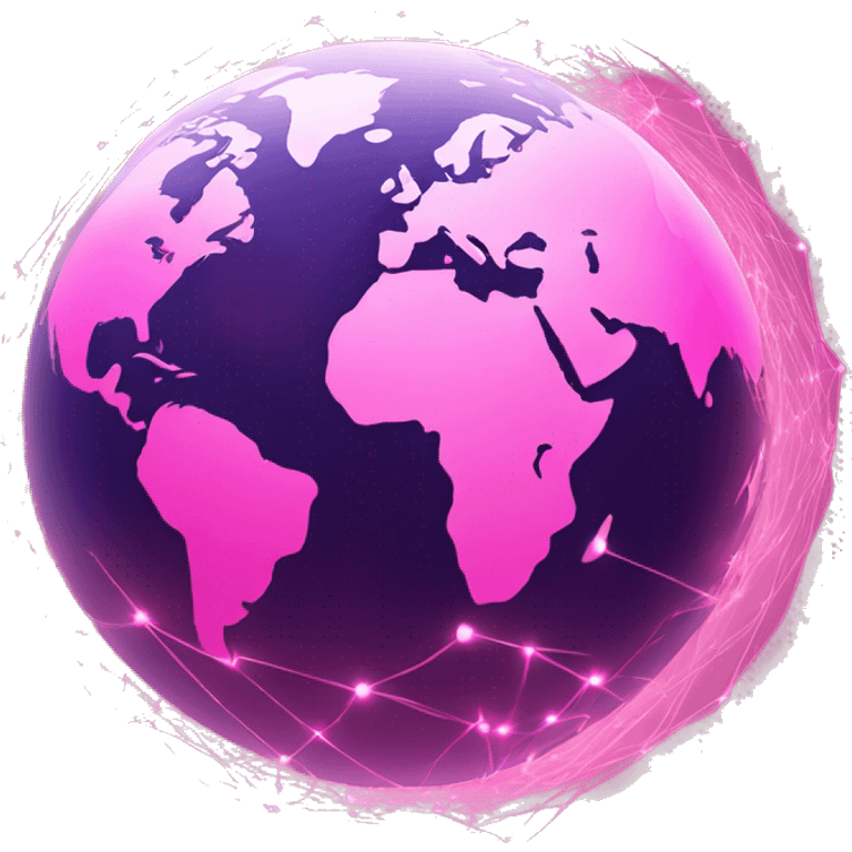 Pink and light pink, sparkly connected fiber optic, network, world globe   emoji