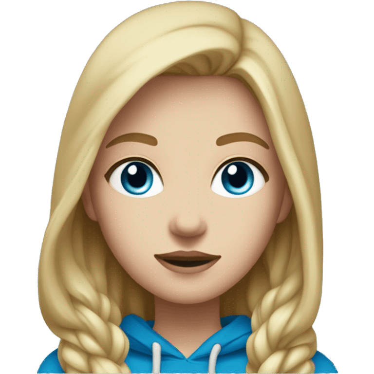 Girl with dirty blonde hair, white skin and blue eyes wearing a medium bloom hoodie emoji