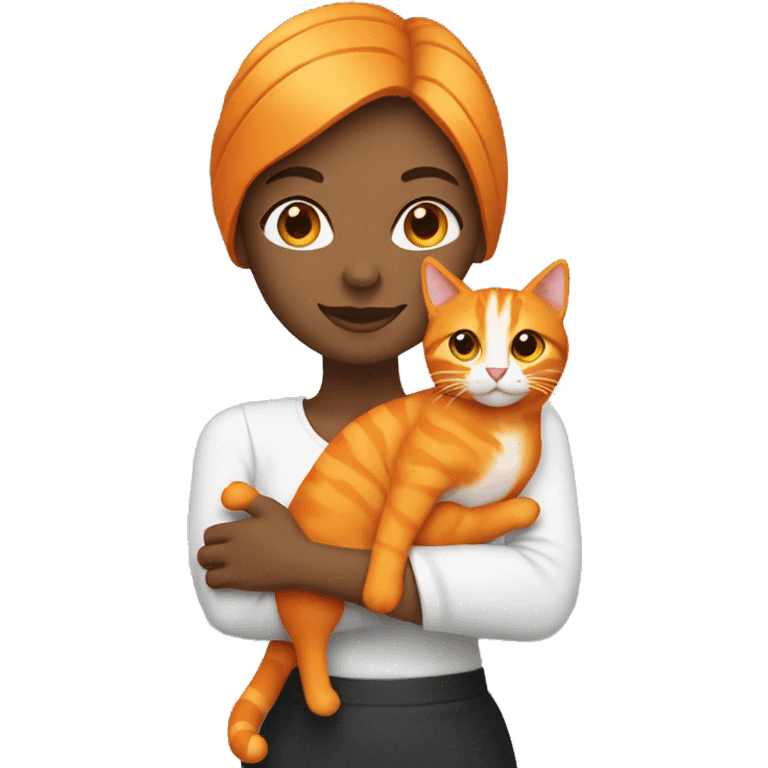 pretty woman holding orange cat emoji