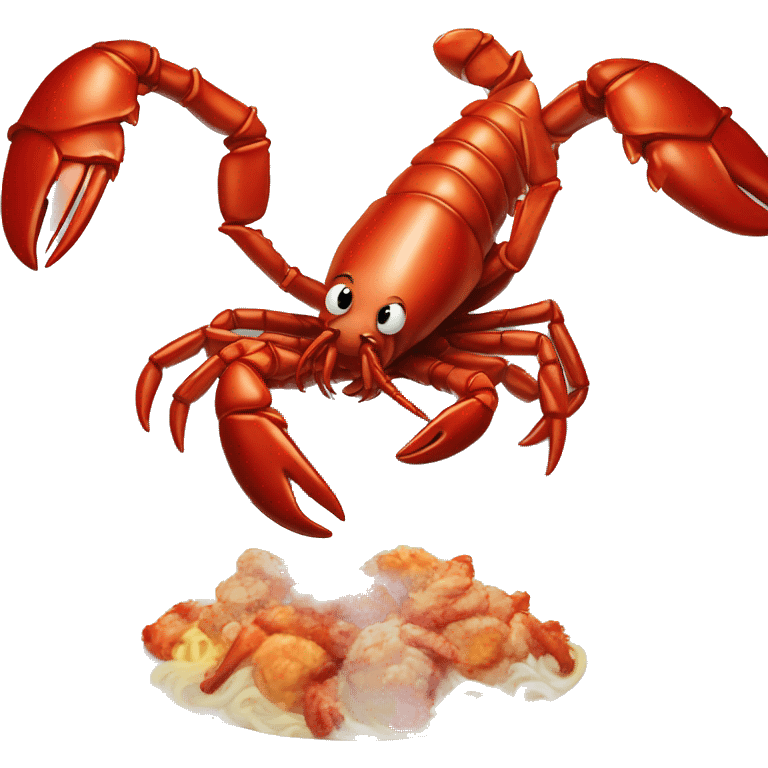 cooked red lobster served on a plate, with a focus on its claws and tail, vibrant and appetizing.” emoji