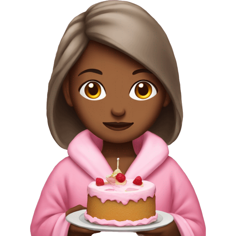 Girl pink dressing gown Eating cake  emoji