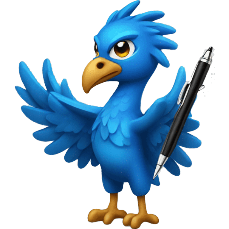 Blue phoenix holding a pen emoji