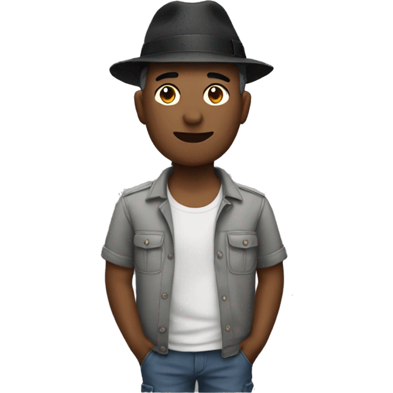 Adult man with black hat and a grey shirt and cargo shorts with a watch on emoji