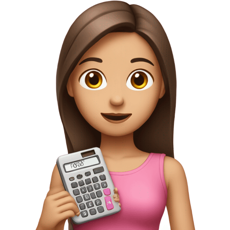 Pretty Girl with straight brown hair holding one pink calculator in her hand emoji