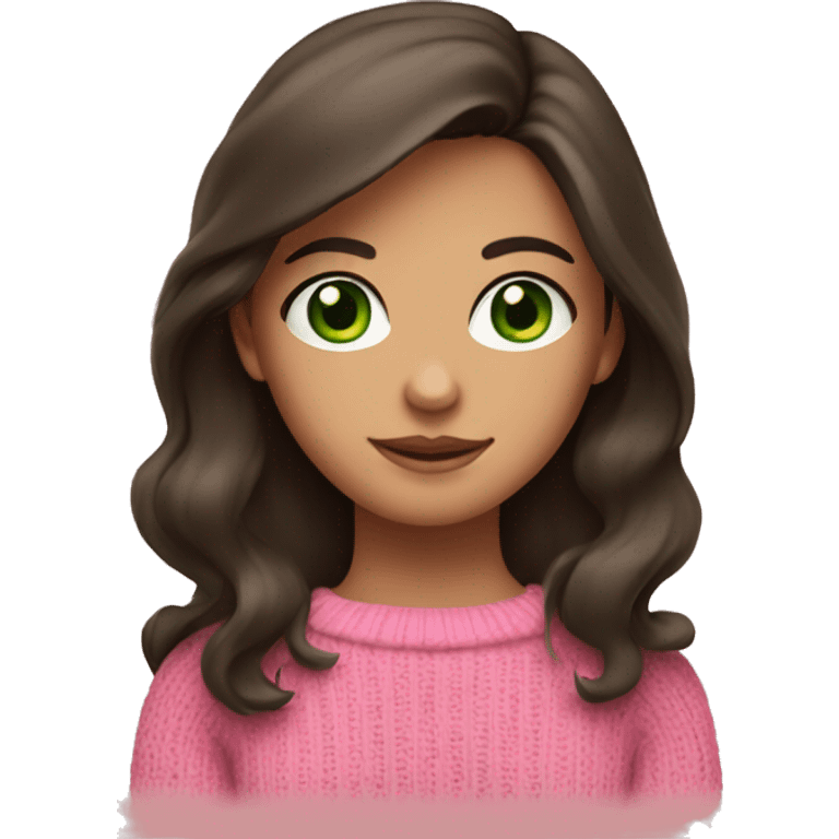 brunette girl with green eyes and pink sweater emoji