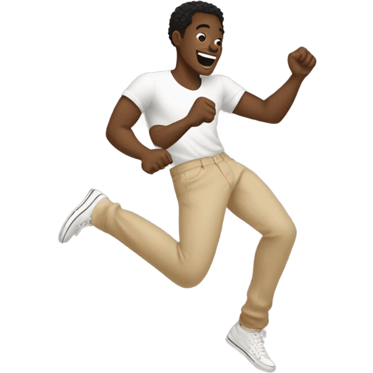 Black boyfriend dancing in excitement wearing beige pants  emoji