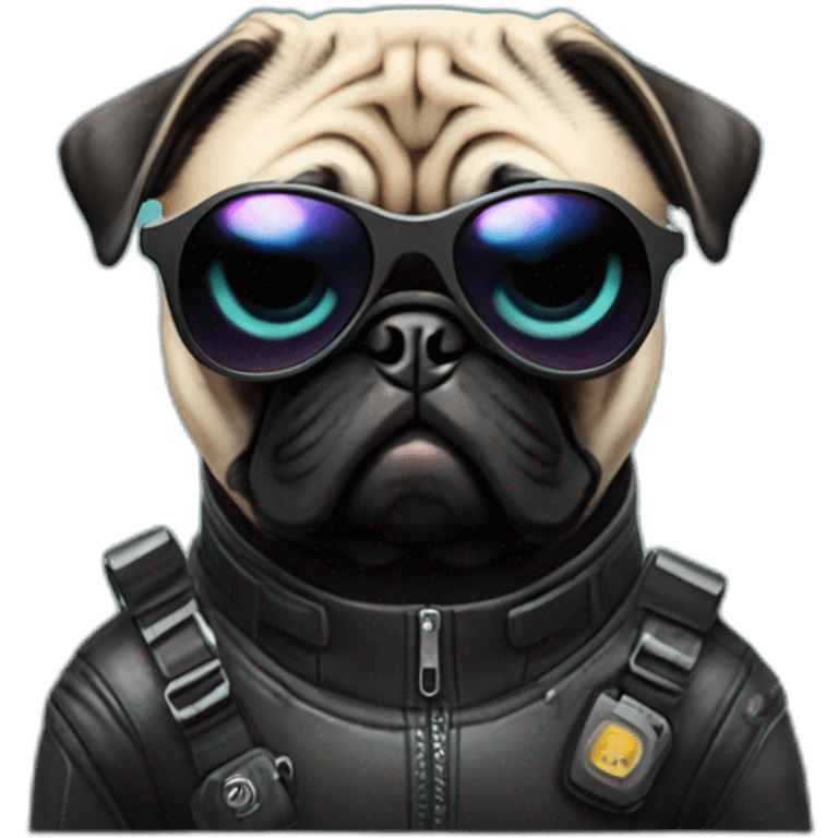 pug with black sunglasses and wearing a cyberpunk suit emoji