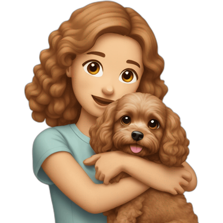 a fully light brown cavapoo being held by a chinese girl emoji