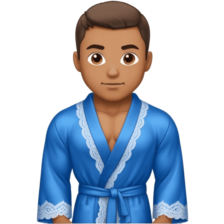 muscular man body silk lace blue robe model emoji