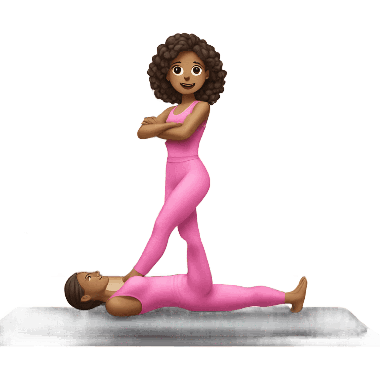 beautiful brunette girl pink clothes doing pilates emoji