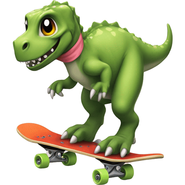 Dino with a skirt on a skateboard  emoji