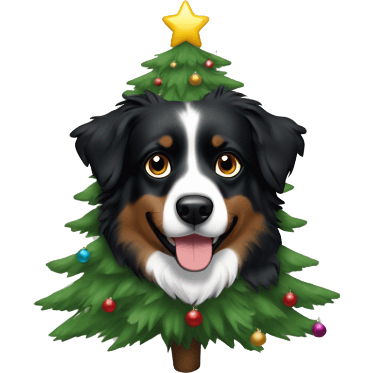 Small black australian shepherd dog Christmas tree emoji