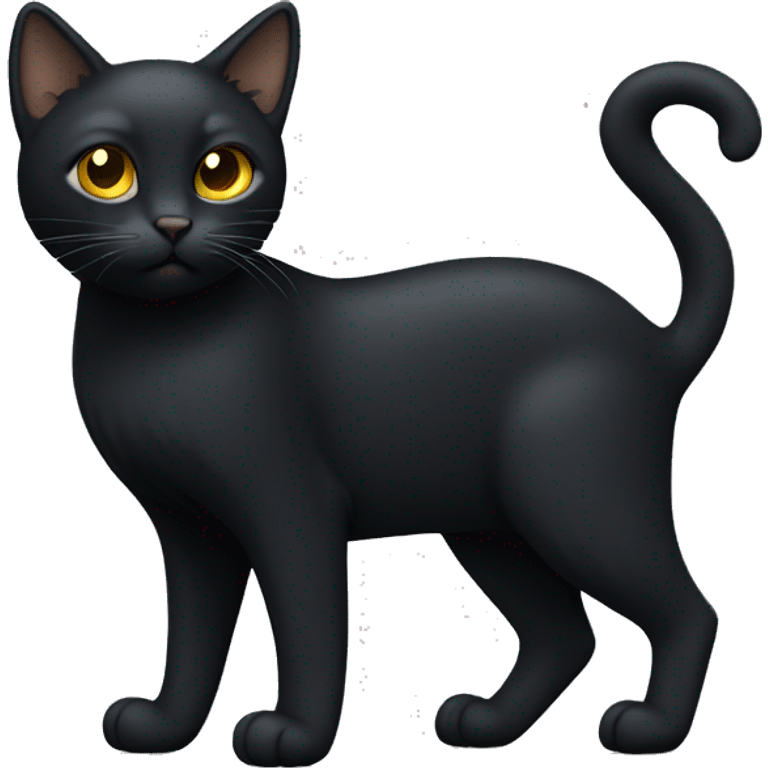 Small sleek black cat full body golden eyes with fluffy ear tips emoji