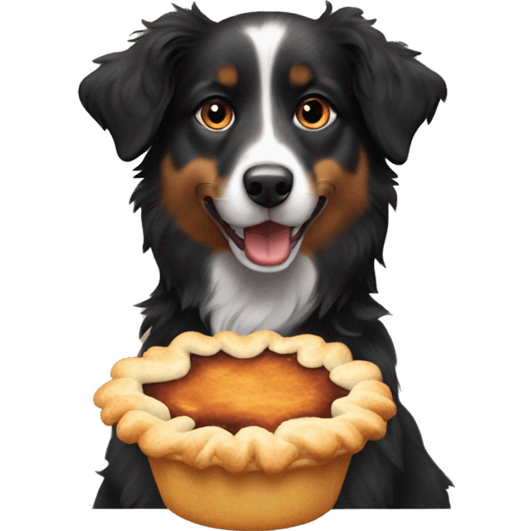 Small black australian shepherd dog eating pie  emoji