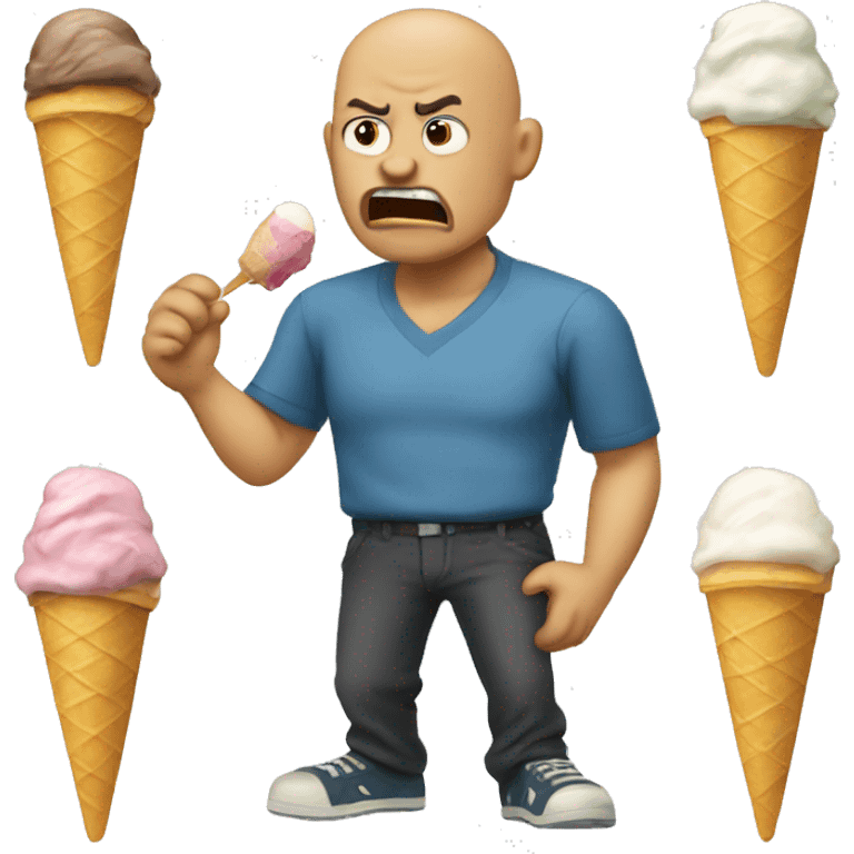 Angry bald man eating an icecream emoji