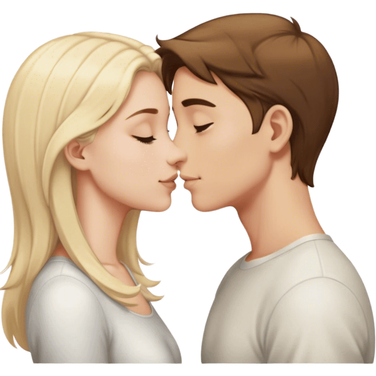 White blonde boy and white girl with brown hair touch noses emoji