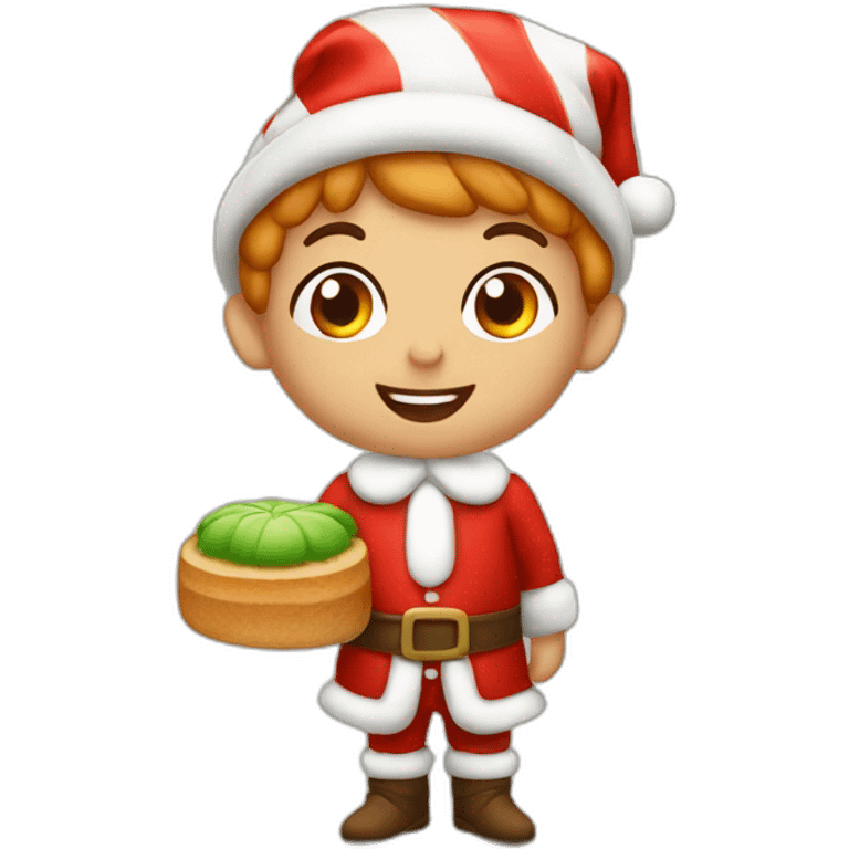 4 little elfs selling bread wearing in a christmas costume emoji