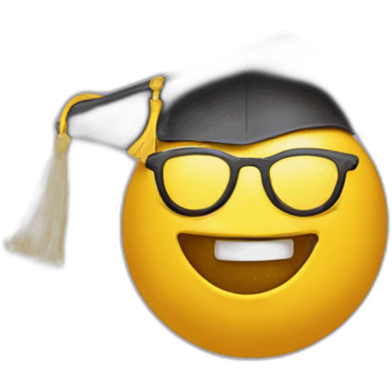 happy yellow emoji head with glasses and with mortarboard on its head emoji