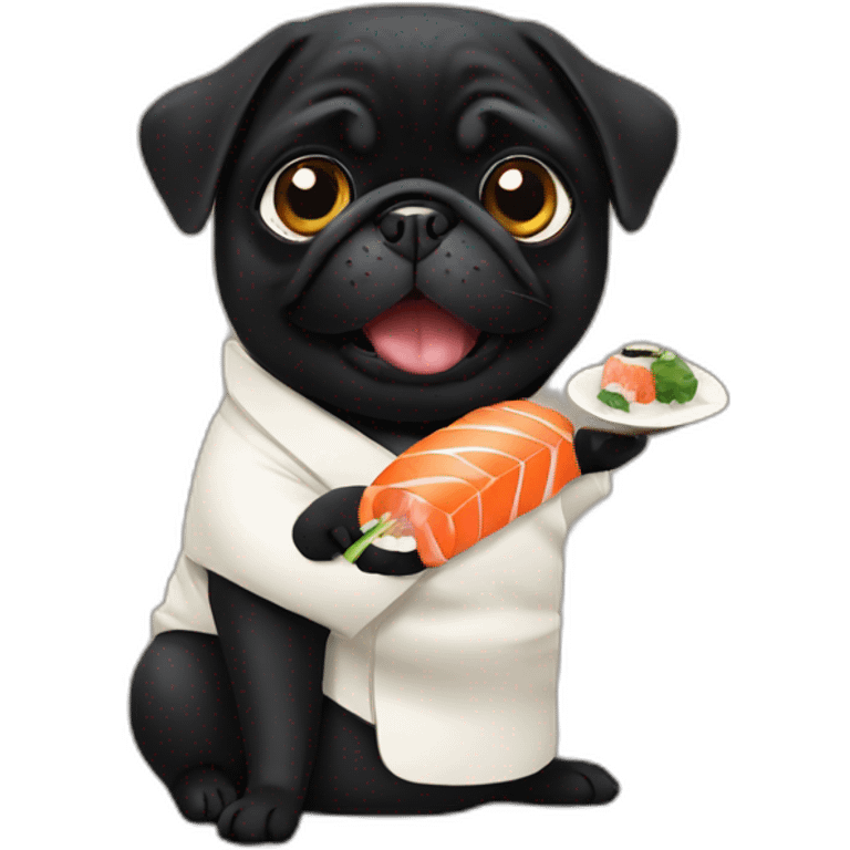 Black pug eating sushi’s emoji