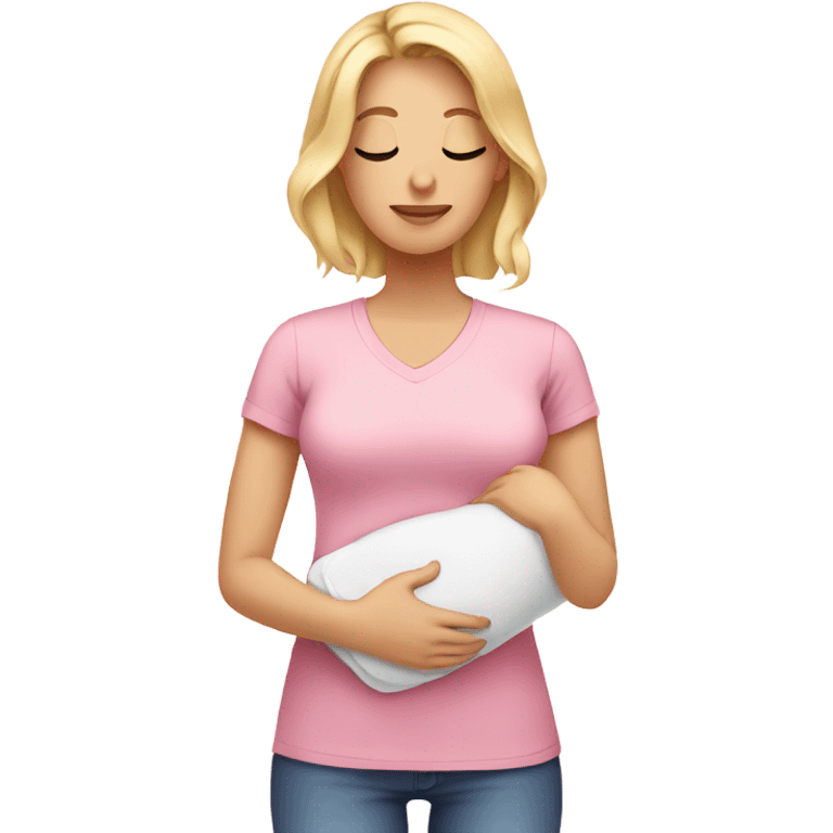 postpartum. blonde woman. light pink shirt. heating pad with cord emoji