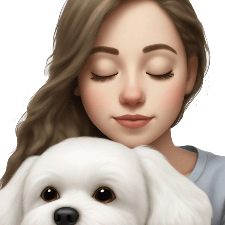 White dog Bichon Frise sleeping on brunette white girl's lap emoji