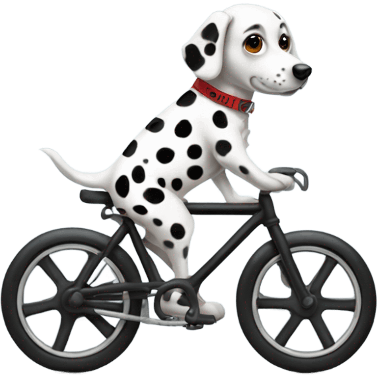 Dalmatian dog riding an all black bike emoji