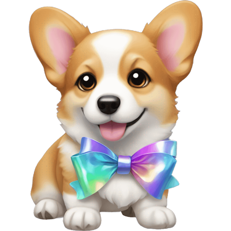 Corgi puppy with iridescent bow emoji