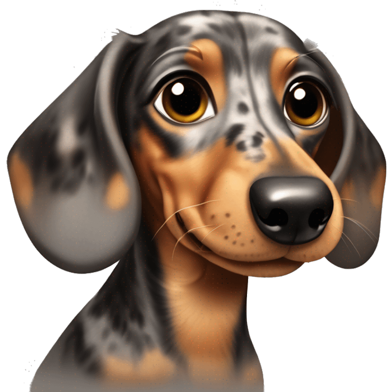 dapple dachshund with stains being cute  emoji