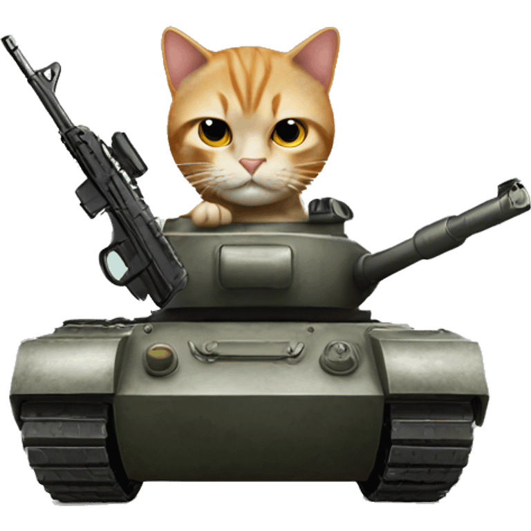 Cat with gun and helmet in a tank emoji