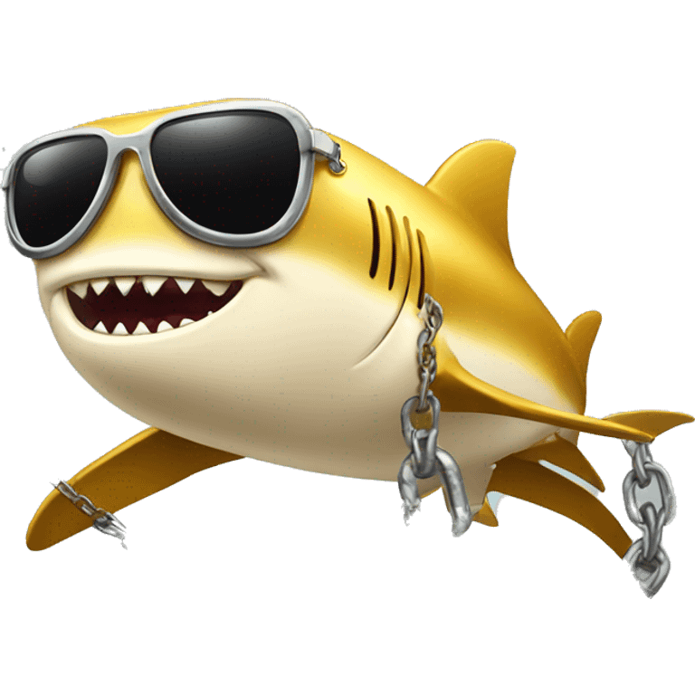 golden shark with chain and sunglasses emoji