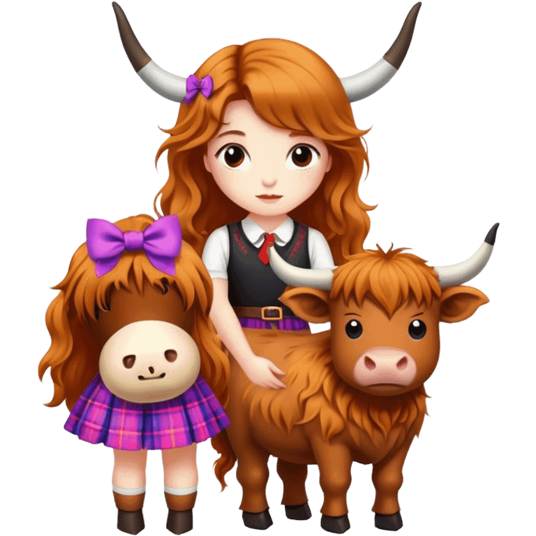 Girl highland cow with hair bows emoji