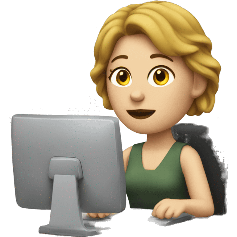 White woman sitting at desk, working at computer emoji