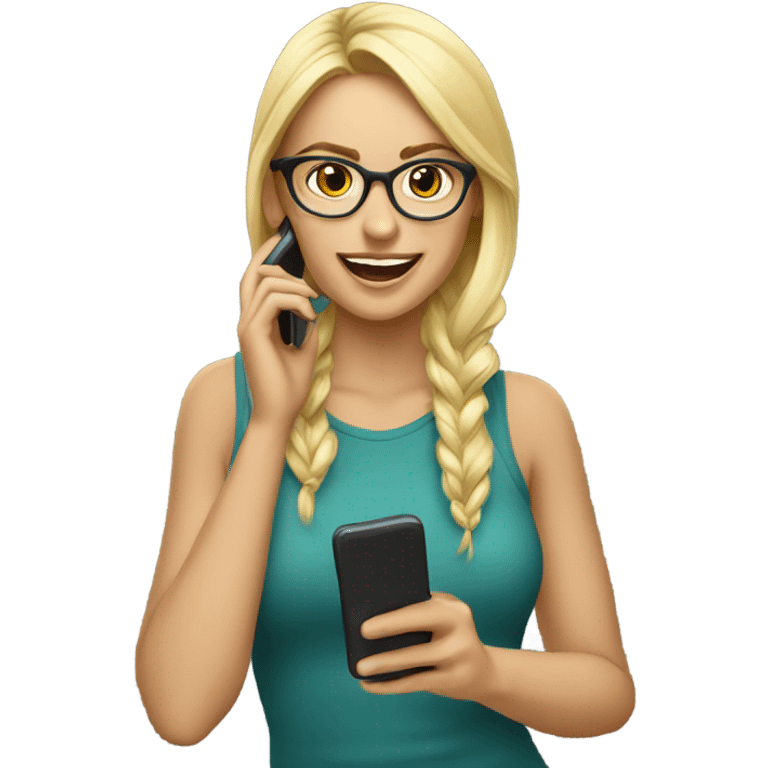 Beautiful Blonde girl wearing glasses talking on her phone  emoji