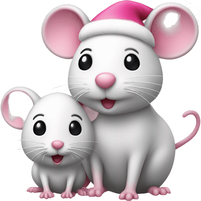 one pink mouse and one white mouse on Christmas  emoji