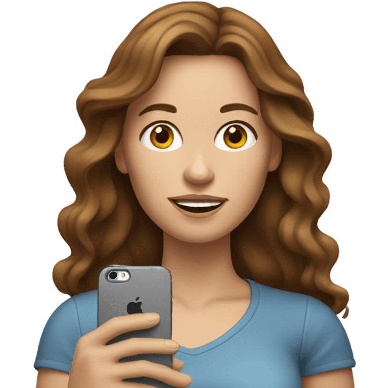 white woman with brown long wavy hair with iphone emoji