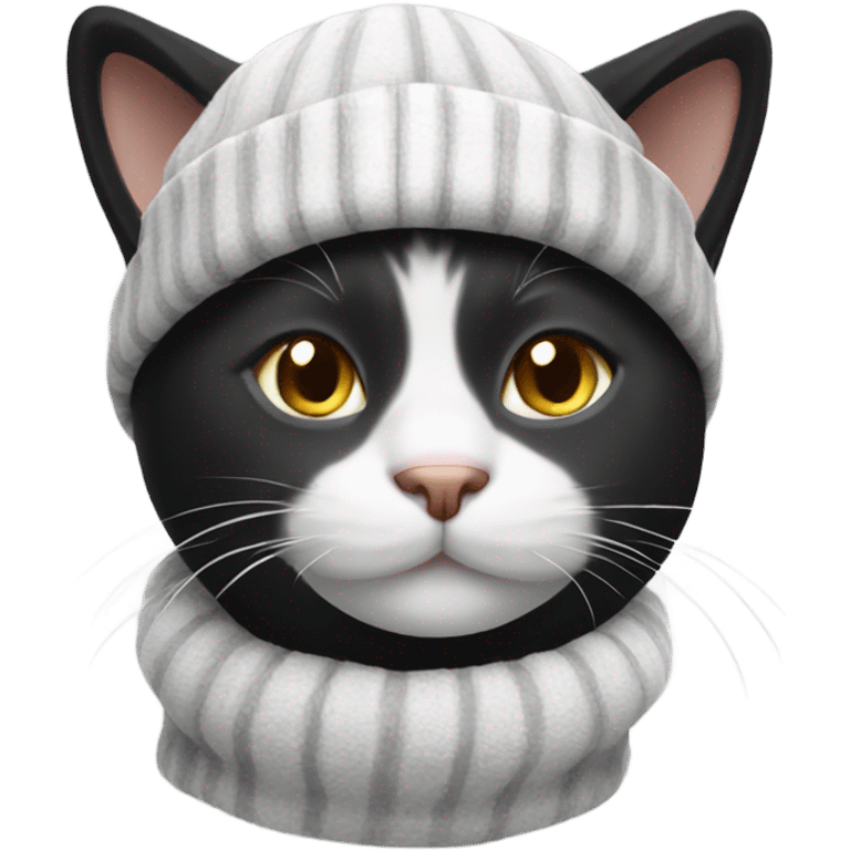 Black and white cat wearing winter hat  emoji