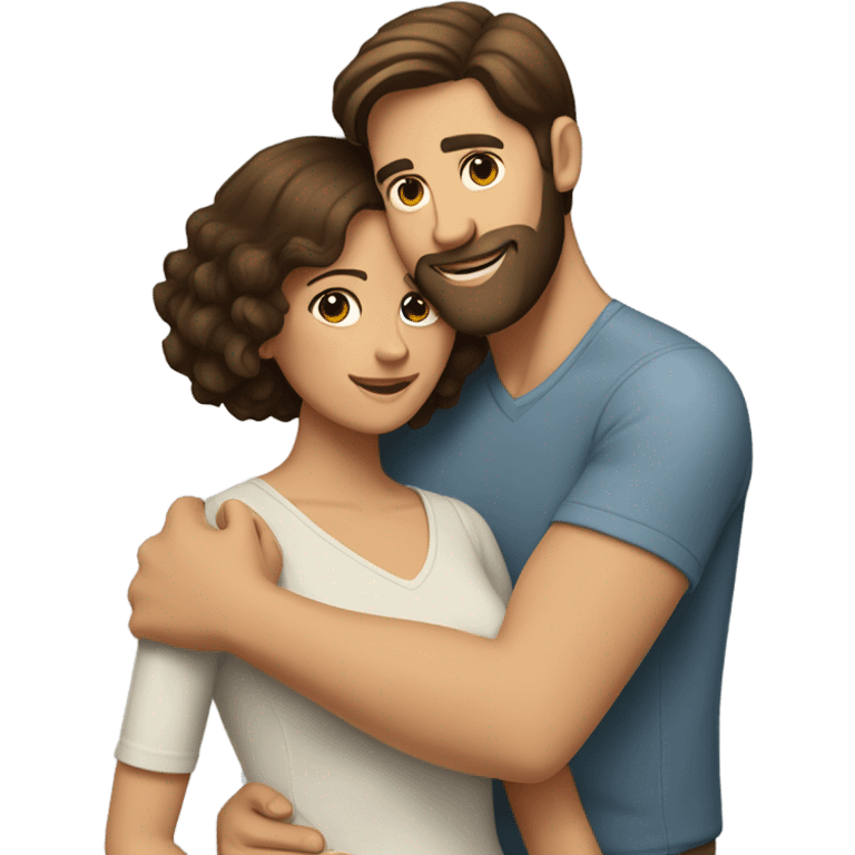 Dark brown haired white man with beard hugging beautiful woman with medium tan/brown skin and short dark brown hair  emoji