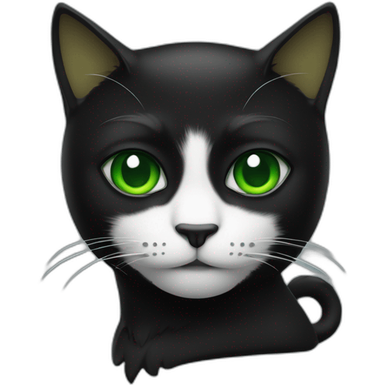 Chat noir et blanc avec les yeux vert emoji