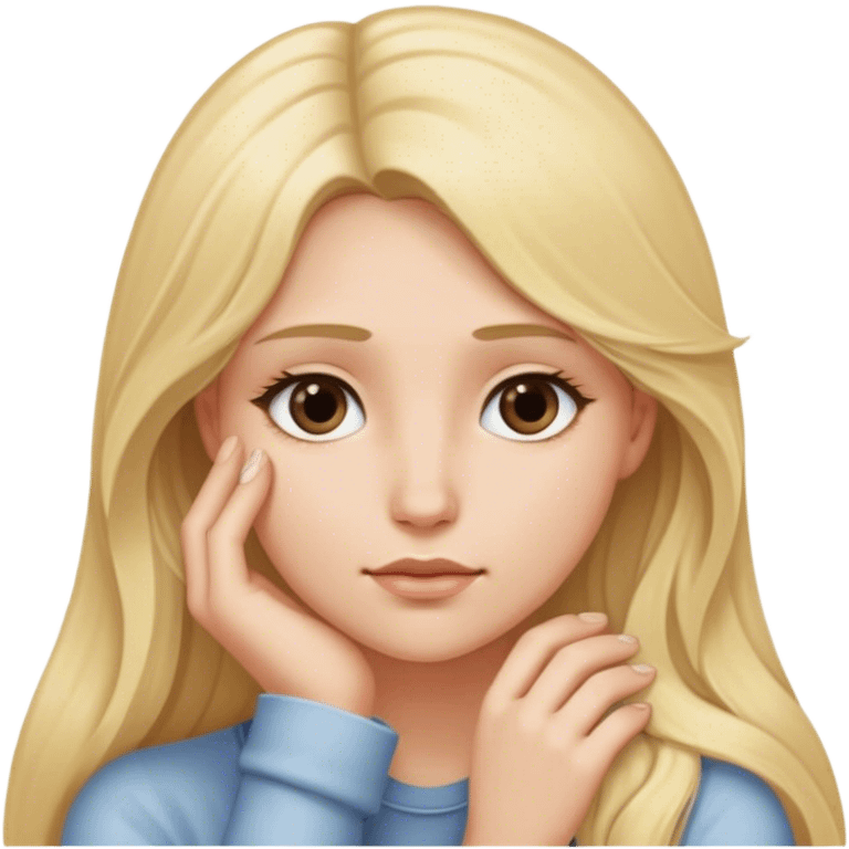 Long blonde haired woman with soft gaze head resting on left hand  emoji